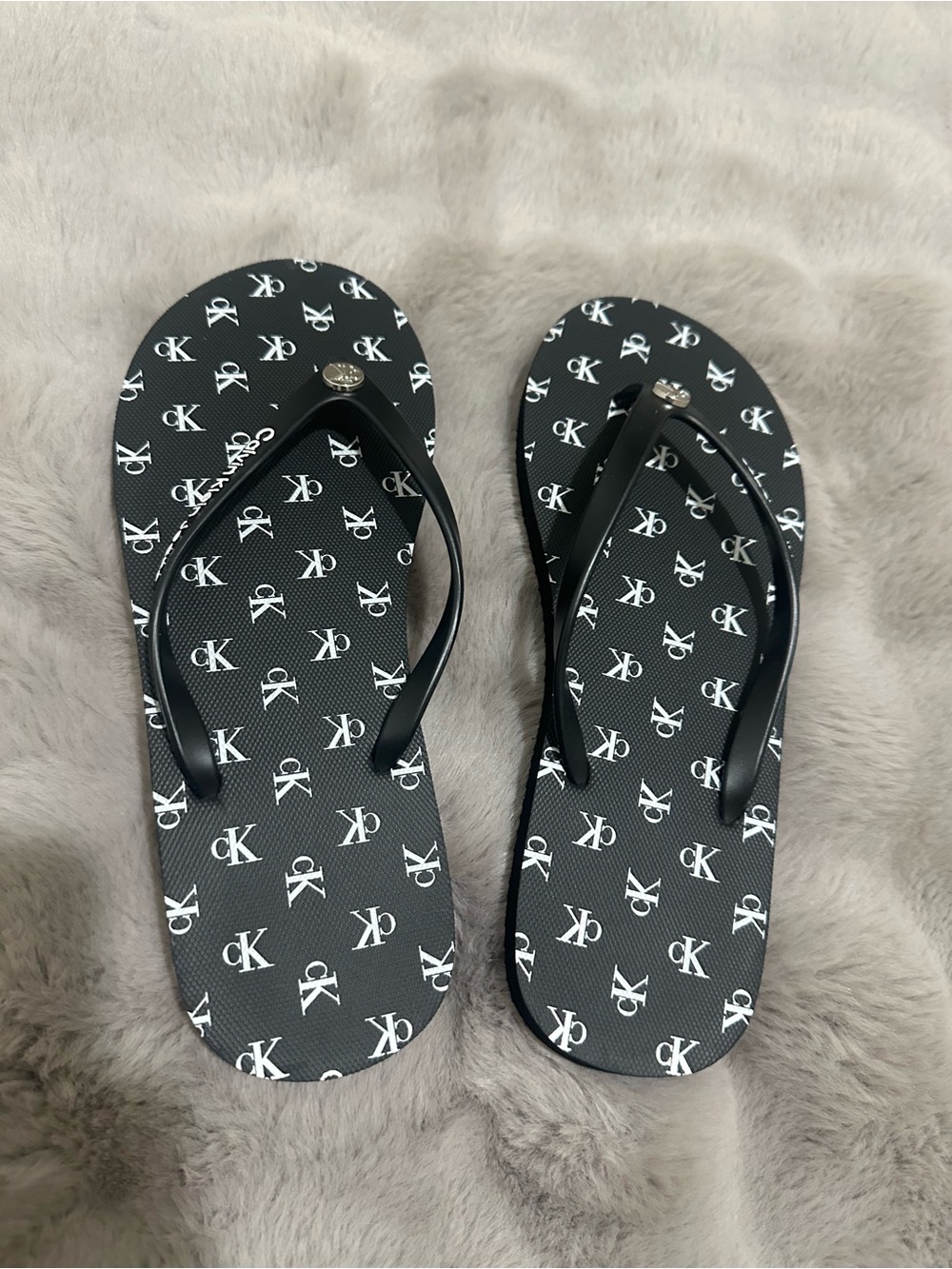 New Calvin Klein Black Logo Flip Flops